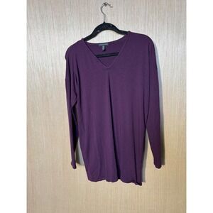 Eileen Fisher Womens Purple Viscose Spandex V-Neck Long Sleeve Tunic Top Size
